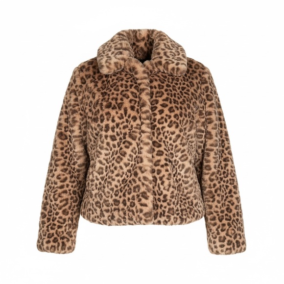 Victoria’s Secret Pink Leopard Faux Fur Jacket Cropped Boxy Coat - Picture 2 of 3